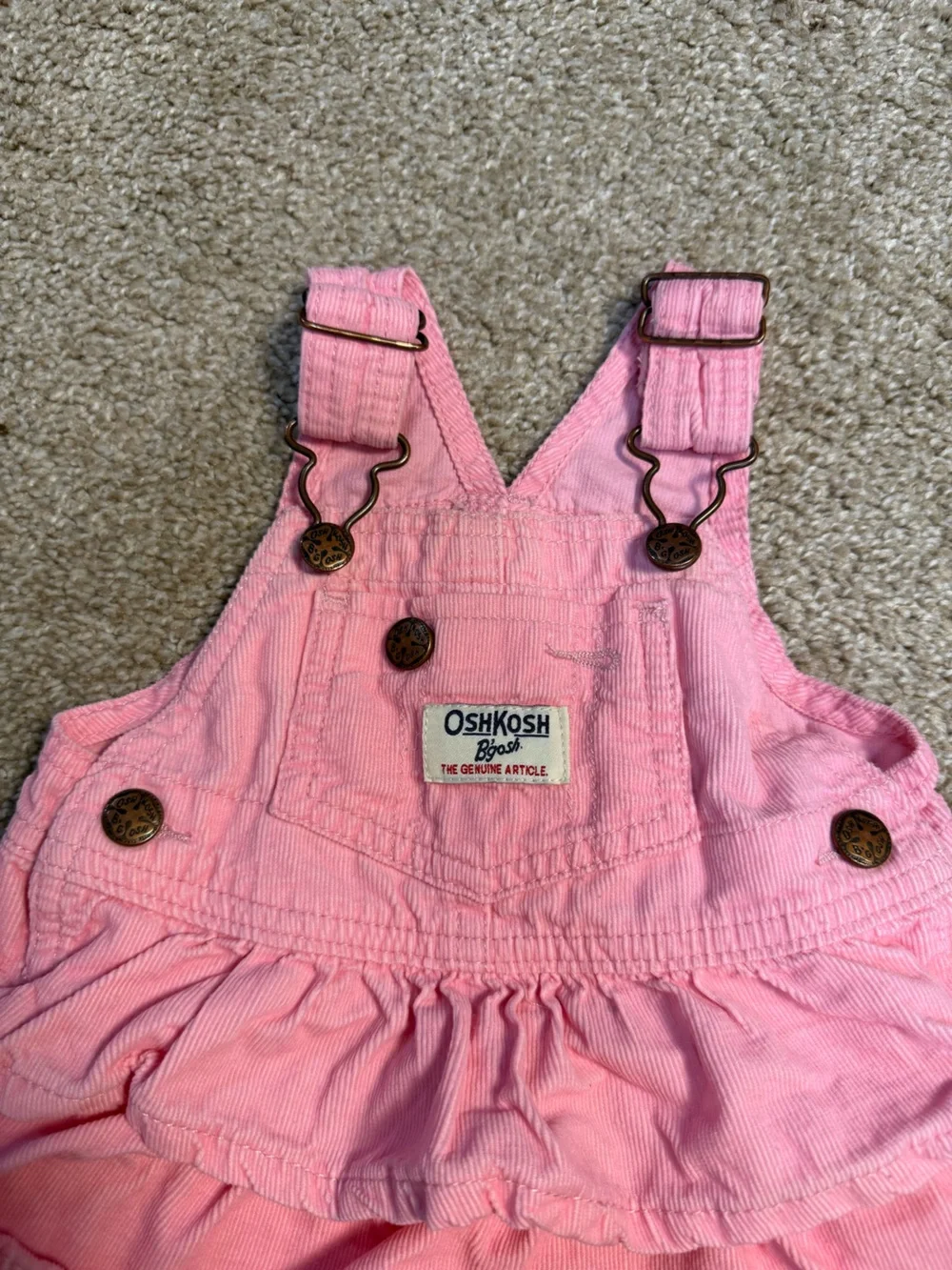 Oshkosh B'Gosh Pink Corduroy Ruffle Overall Dress Spring Summer Cotton 9 months‎